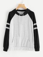 Romwe Raglan Sleeve Varsity-striped Hoodie