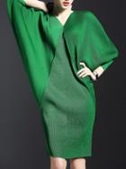 Romwe Green V Neck Backless Batwing Sleeve Knit Dress