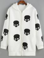 Romwe Hooded Skull Print White Sweatshirt