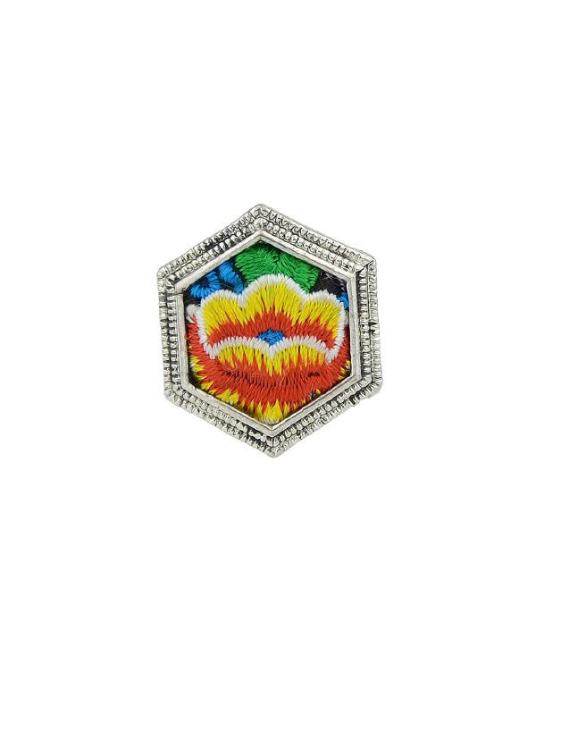 Romwe Yellow Handmade Flower Pattern Embroidery Rhombic Finger Rings