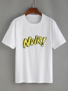 Romwe Sequin Letter White T-shirt