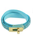 Romwe Blue Rhinestone Pu Wrap Bracelet