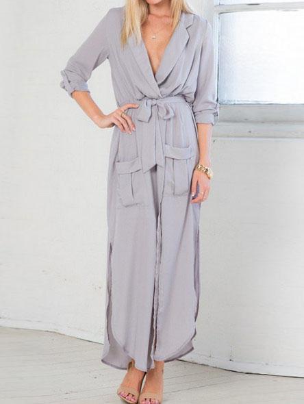 Romwe Deep V Neck Self-tie Chiffon Dress