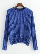 Romwe Dip Hem Ribbed Knit Sweater