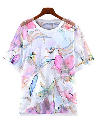 Romwe Florals Mesh Pink T-shirt