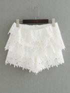 Romwe Crochet Tiered Lace Shorts