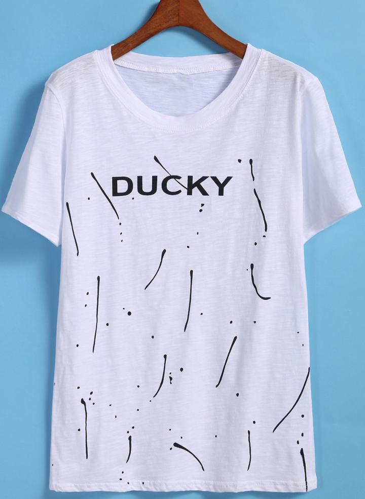 Romwe White Short Sleeve Ducky Print T-shirt