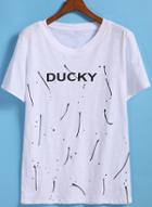 Romwe White Short Sleeve Ducky Print T-shirt