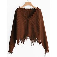 Romwe Raw Cut Trim Solid Sweater