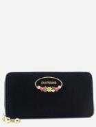 Romwe Black Metal Embellished Fuzzy Wallet