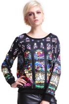 Romwe Portrait Print Black Pullover