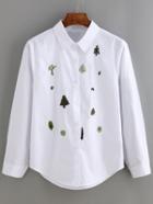 Romwe Tree Embroidered White Blouse