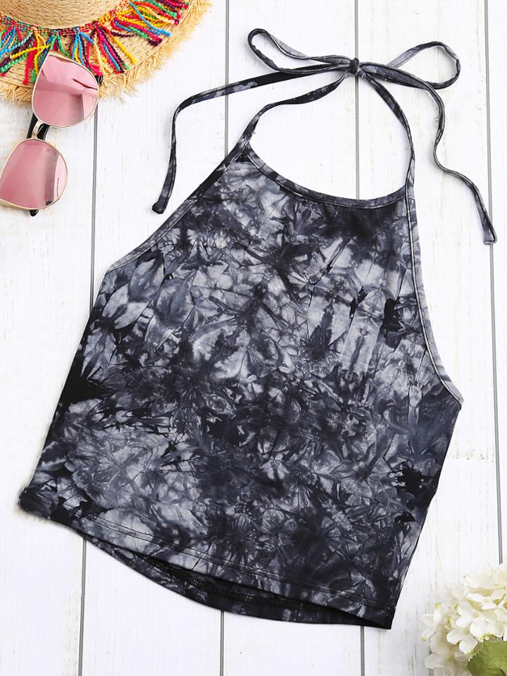 Romwe Tie Dye Halter Top