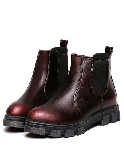 Romwe Burgundy Round Toe Elastic Pu Boots