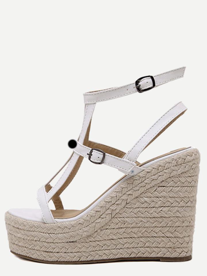 Romwe White Peep Toe Buckle Strap Wedge Pumps