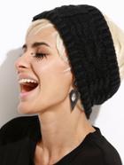 Romwe Black Cable Knit Open Top Hat