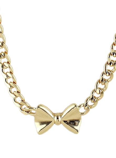 Romwe Gold Bow Chain Necklace