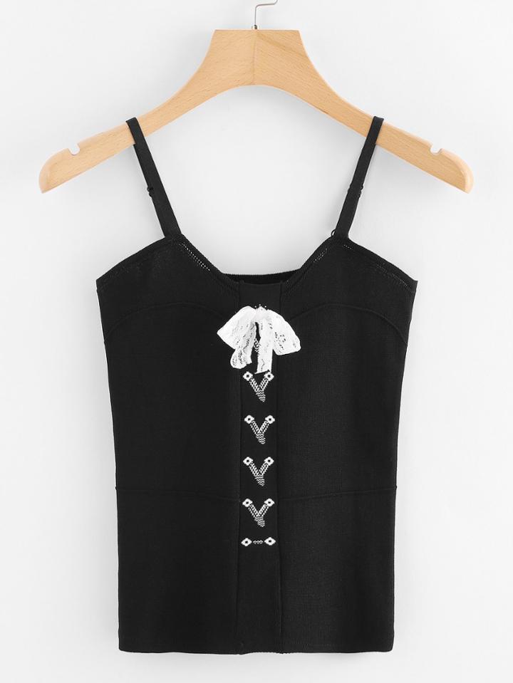 Romwe Knot Front Knit Cami Top