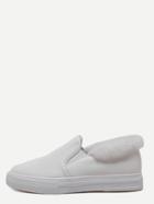 Romwe White Pu Fur Lined Rubber Sole Loafers