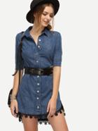 Romwe Lace Trimmed Blue Denim Dress