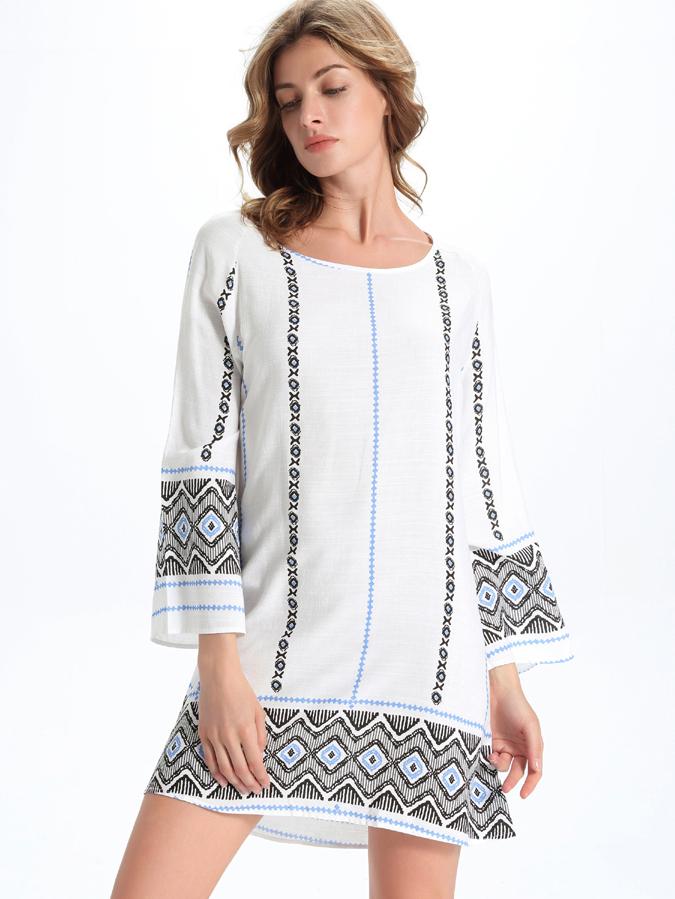 Romwe White Tribal Print Tunic Dress