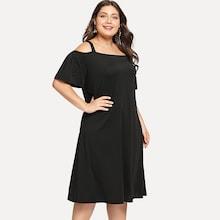 Romwe Plus Cold Shoulder Pleated Detail Dress