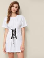 Romwe Eyelet Lace Up Front Tee Dress