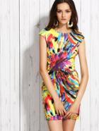 Romwe Multicolor Abstract Flower Print Sheath Dress