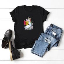 Romwe Unicorn Print Cuffed Tee