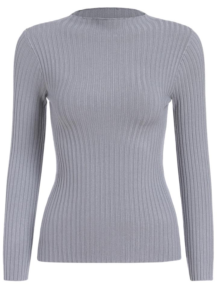 Romwe Mock Neck Slim Grey Knitwear