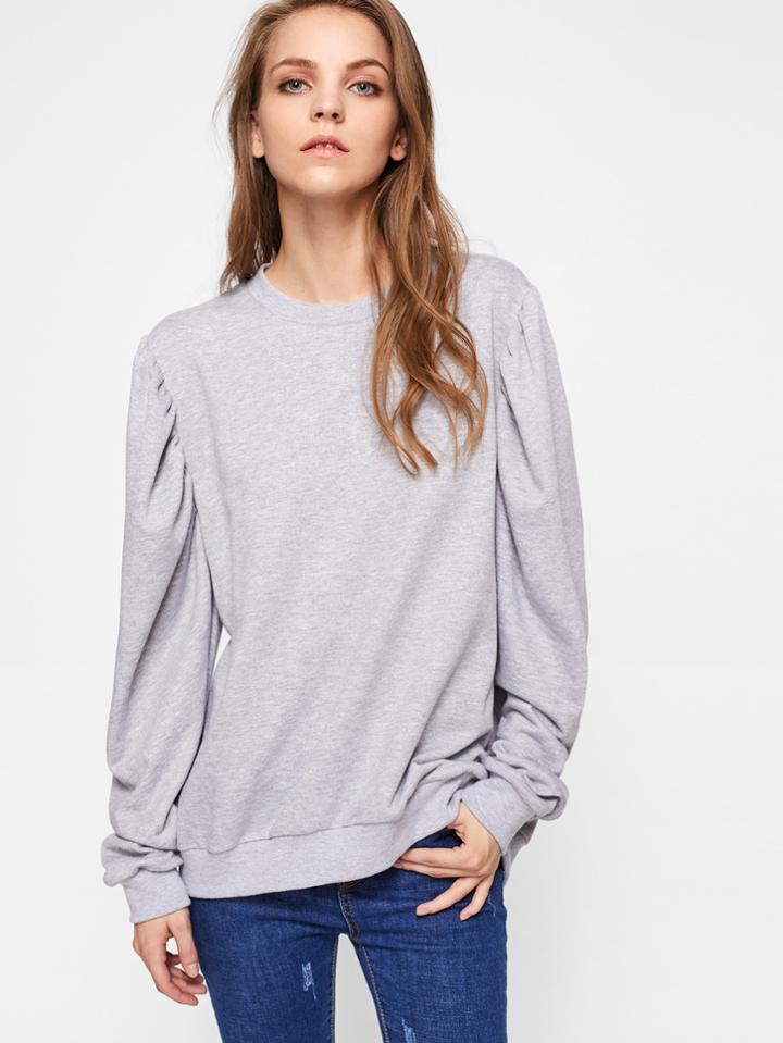 Romwe Gigot Sleeve Heather Knit Sweatshirt