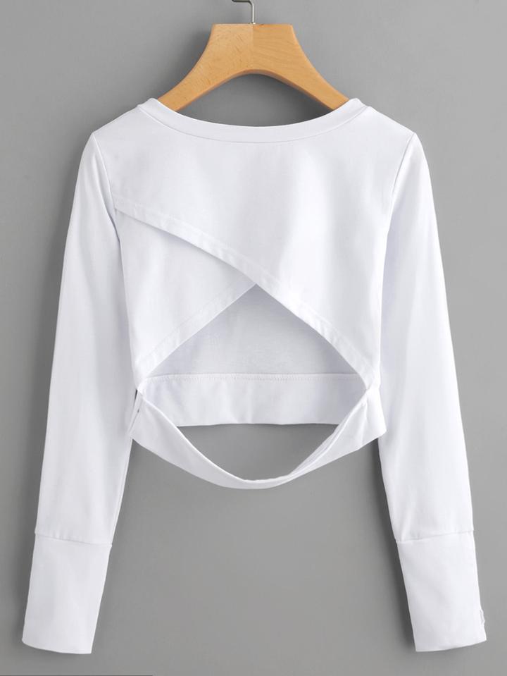 Romwe Wrap Open Back Crop Sweatshirt