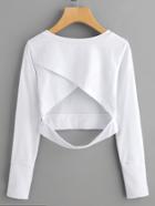 Romwe Wrap Open Back Crop Sweatshirt