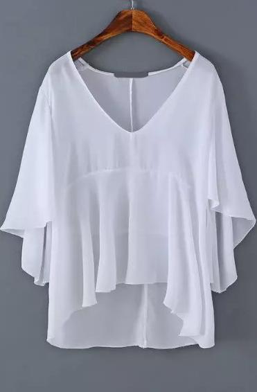 Romwe Dip Hem V Neck White Top