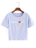 Romwe Lips Print Pale Purple T-shirt