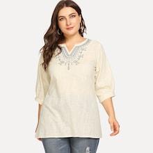 Romwe Plus Graphic Embroidered Longline Top