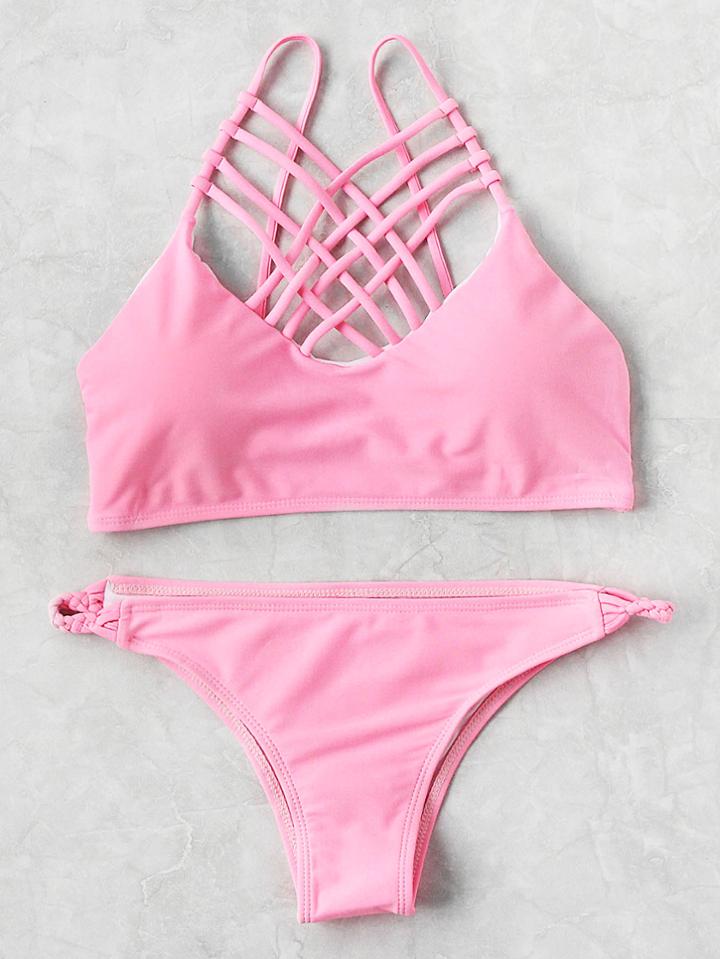 Romwe Strappy Cross Front Bikini Set