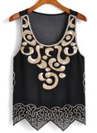 Romwe With Sequined Asymmetrical Chiffon Black Tank Top