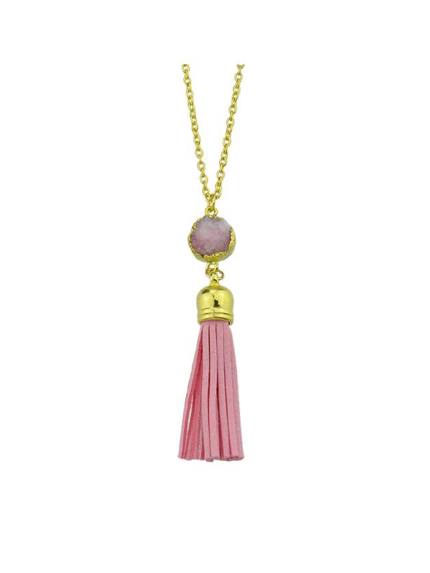 Romwe Pink Tassel Pendant Necklace For Women