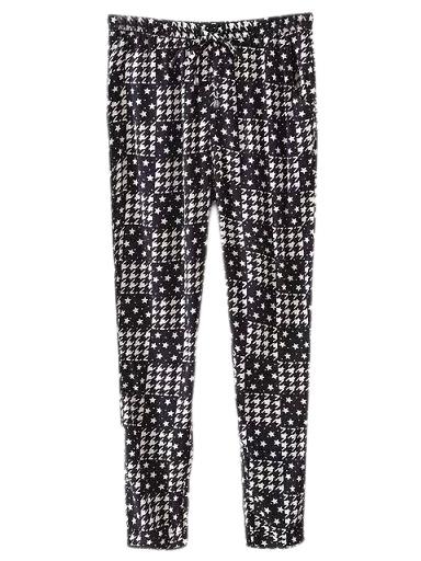 Romwe Black Pockets Elastic Waist Houndstooth Print Pants