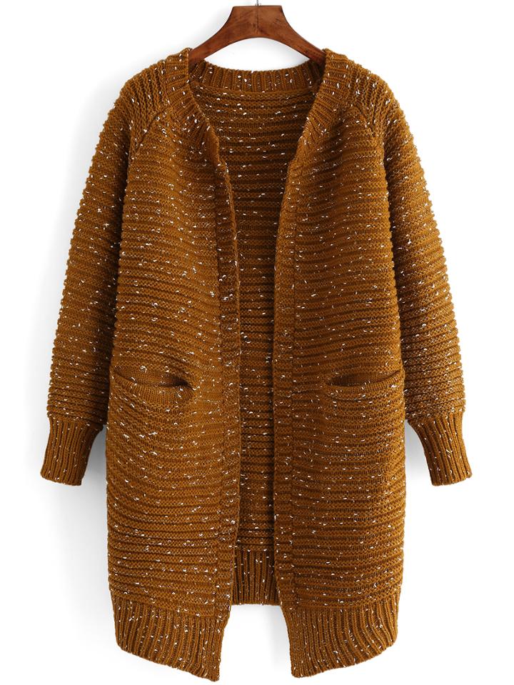 Romwe Raglan Sleeve Khaki Coat Sweater