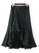 Romwe Frayed Edge Asymmetrical Denim Skirt
