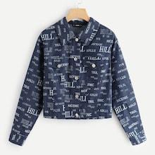 Romwe Pocket Front Letter Print Collar Jacket