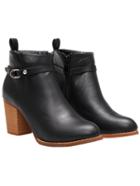 Romwe Black Pointy Side Zipper Pu Chunky Heels Boots