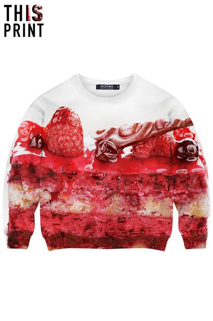 Romwe This Is Print Strawberry Cake Print Long-sleeved Sweatshirt