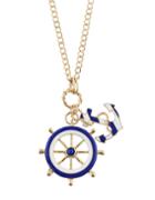 Romwe Blue Enamel Anchor And Helm Long Pendant Necklace For Women