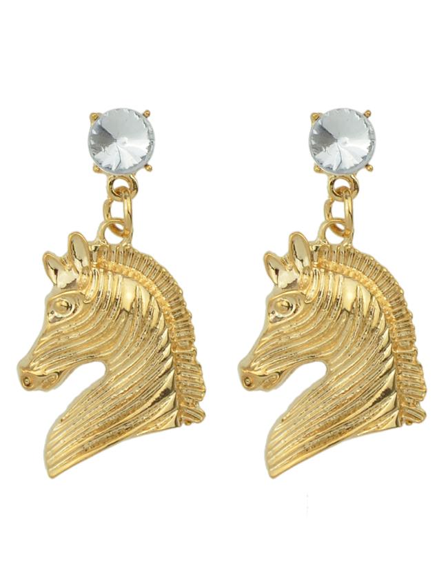 Romwe Gold Plated Horse Head Drop Animal Earrings