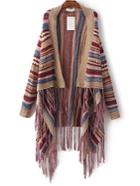 Romwe Multicolor Striped Fringe Detail Poncho Sweater