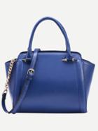 Romwe Blue Faux Leather Trapeze Satchel Bag