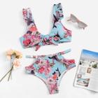 Romwe Random Flower & Bird Print Ruffle Cut-out Bikini